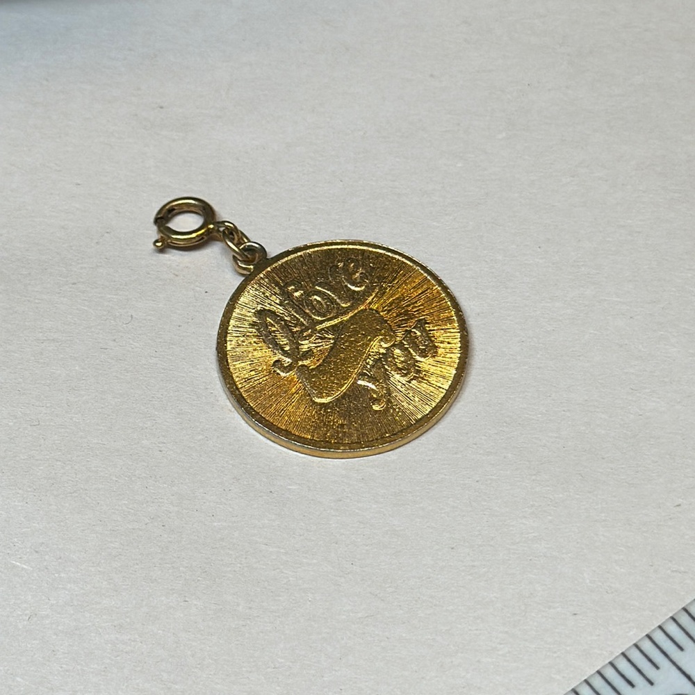 Vintage medallion charm I love you gold disc like bracelet charm